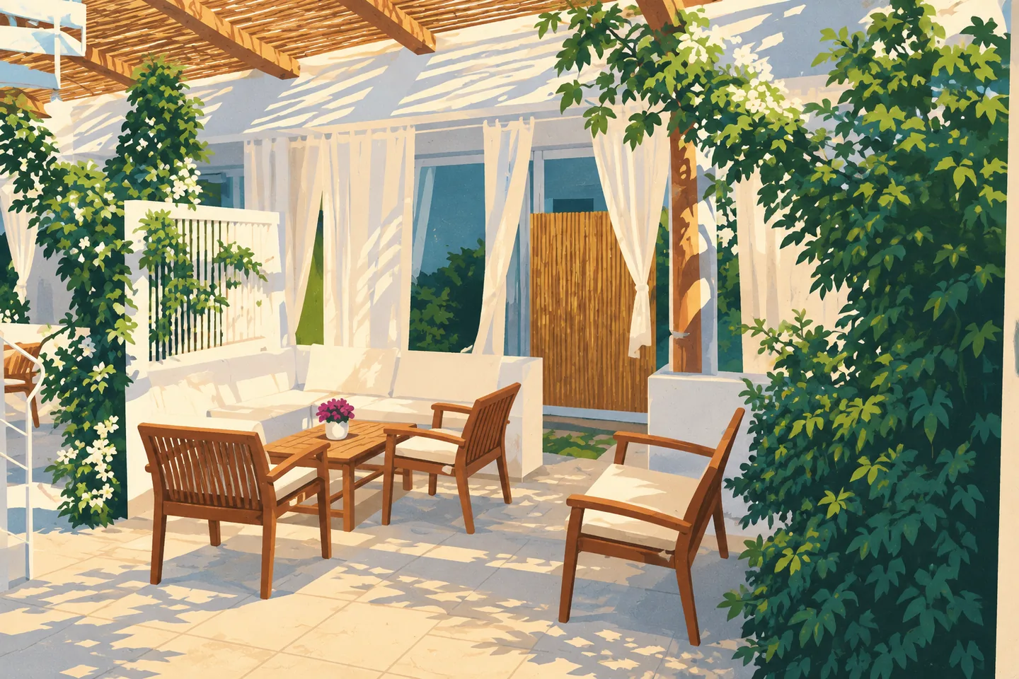 Illustration — Shaded patio — Il Gabbiano Relais