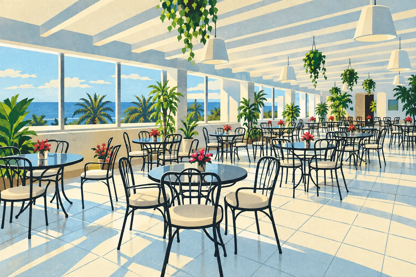 Illustration — Speisesaal mit Meerblick — Hotel Ossidiana