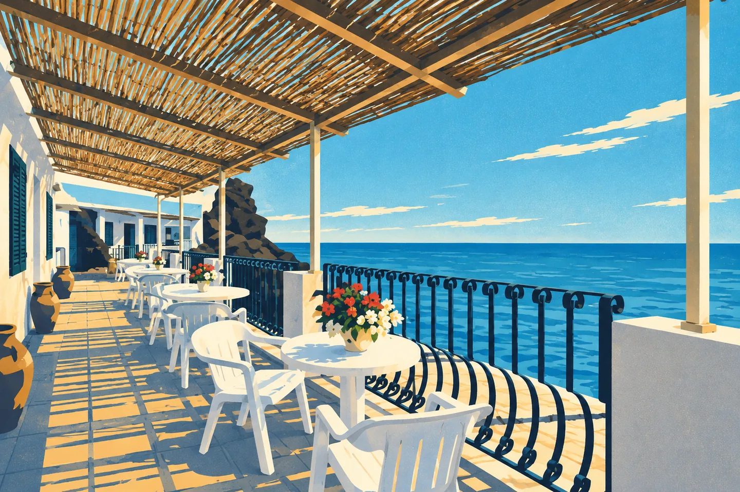 Illustration — Covered terrace overlooking the sea — Villaggio Stromboli